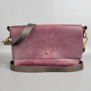 Handmade Wolf Leathers Womens Shoulder Bag Fold Over Closure Shoulder Strap Pink